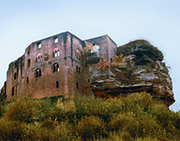 Frankenstein Castle ruins with monster face.