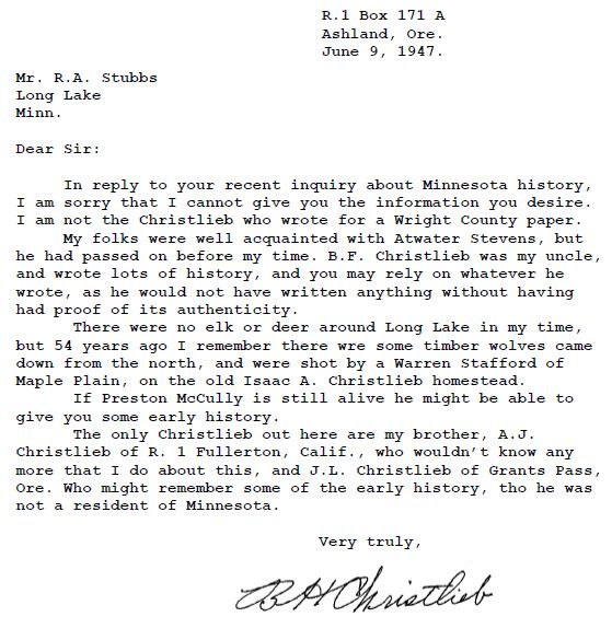 Letter from BH Christlieb to RA Stubbs