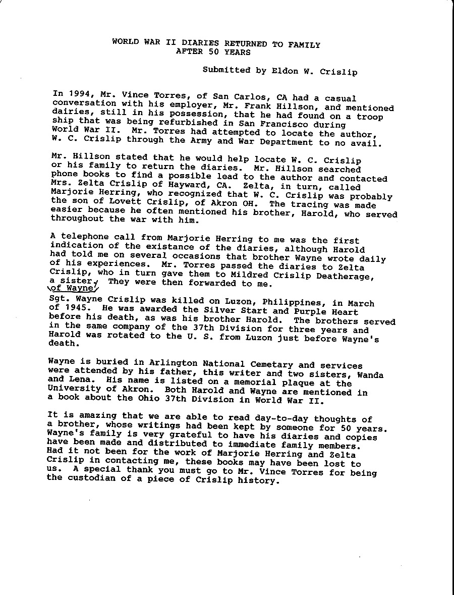 Eldon Crislip Article Submission