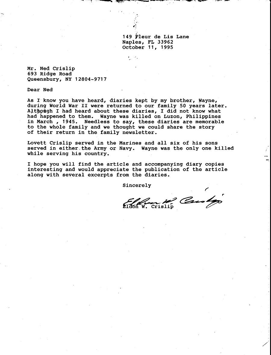 Eldon Crislip Letter to Ned Crislip