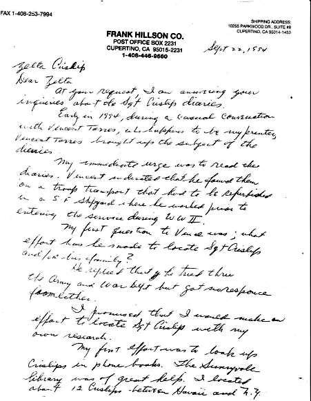 Hillson to Zelta Crislip Letter pg 1
