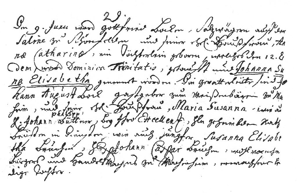 Johanna Susanna Elizabetha Bock baptismal entry