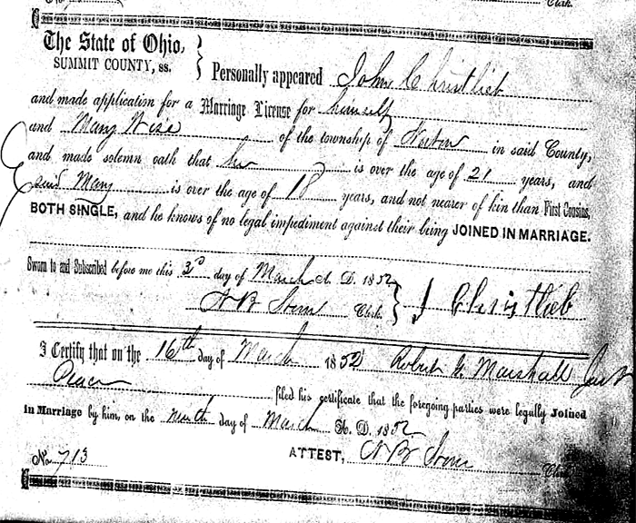 John Christlieb & Mary Wise Marriage Record