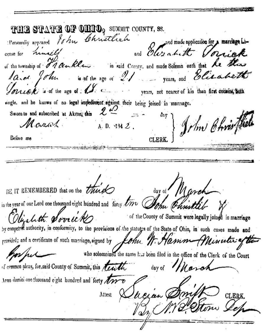 John Christlieb & Elizabeth Sorrick Marriage Documents