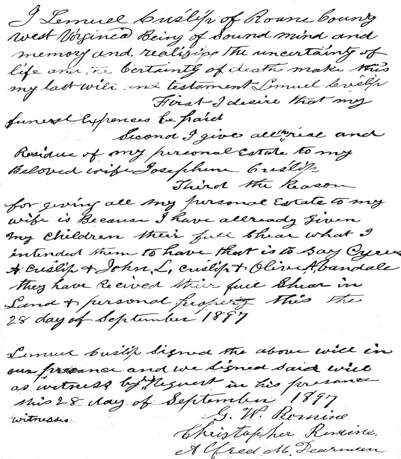 1897 Will - Lemuel Crislip