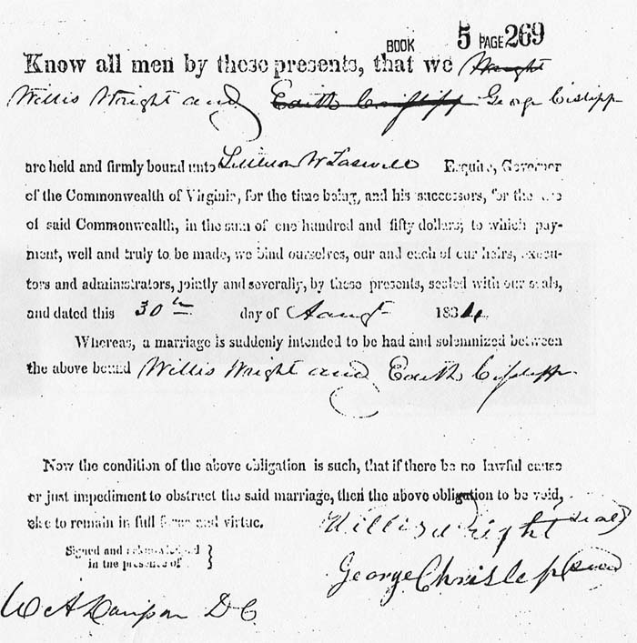 Edith Chrislip & Willis Wright Marriage Bond