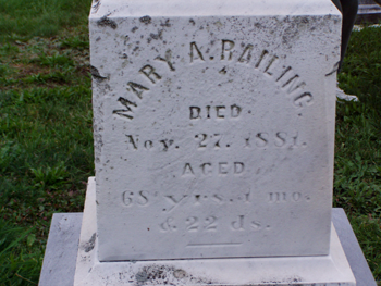 Mary Railing’s Headstone