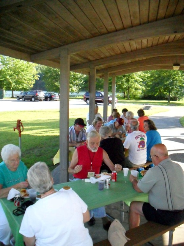 Enjoying good food and conversation at the Thursday get together.