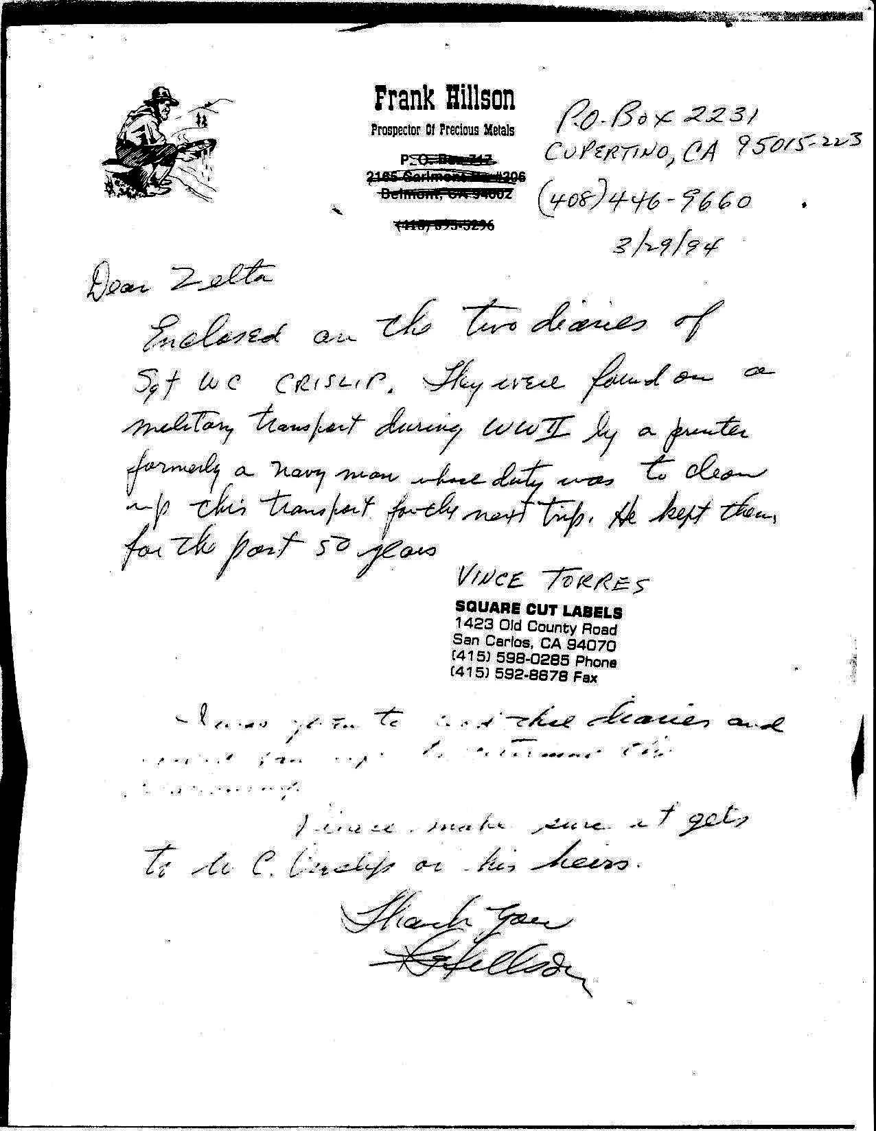 Torres & Hillson letter to Zelta Crislip