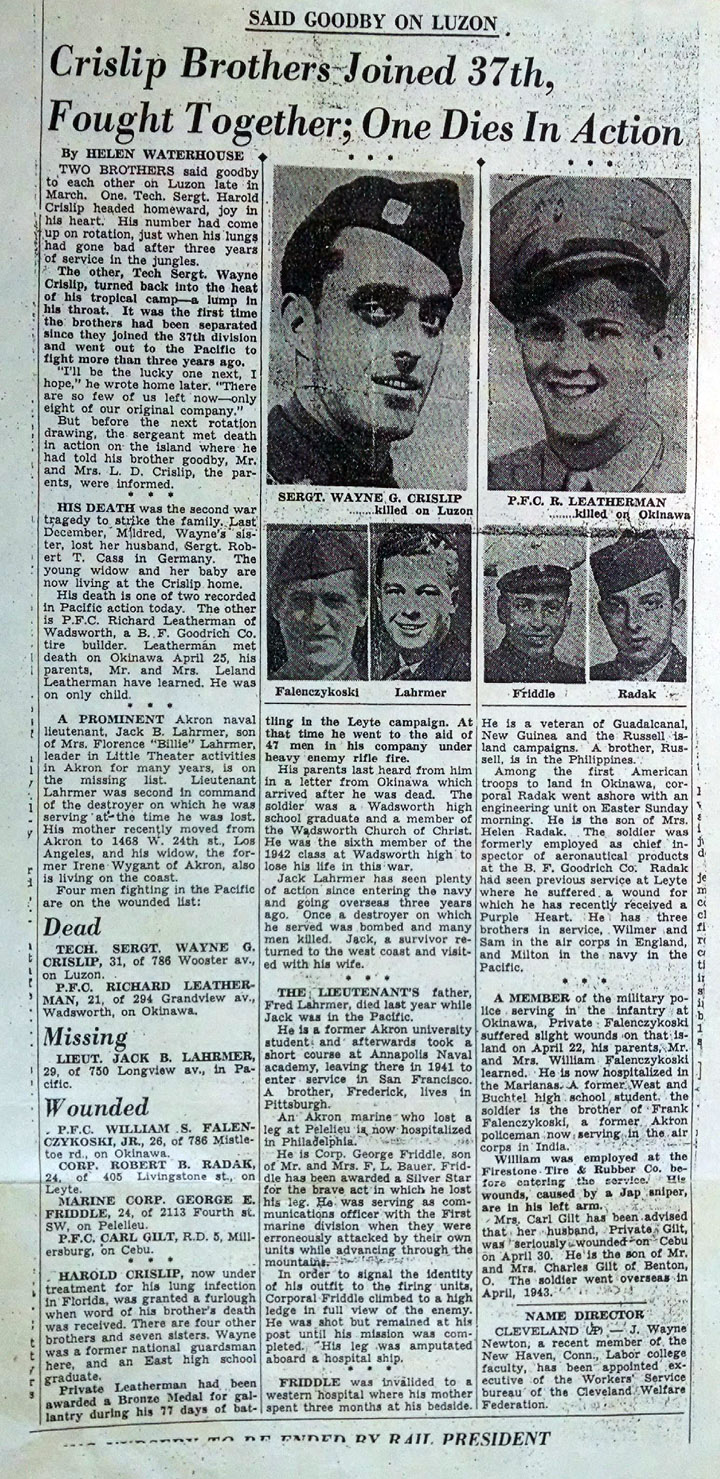 Wayne G Crislip Newspaper Article