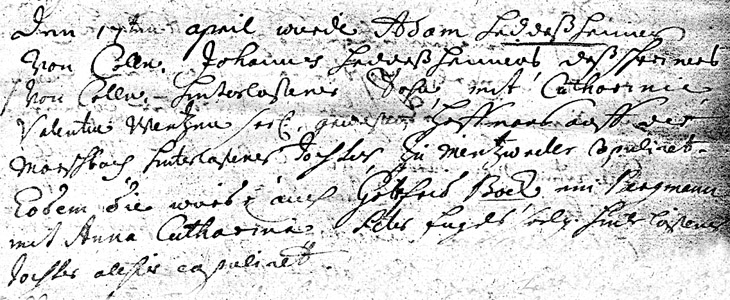 Gottfried Bock - Adam Heddesheim marriage record